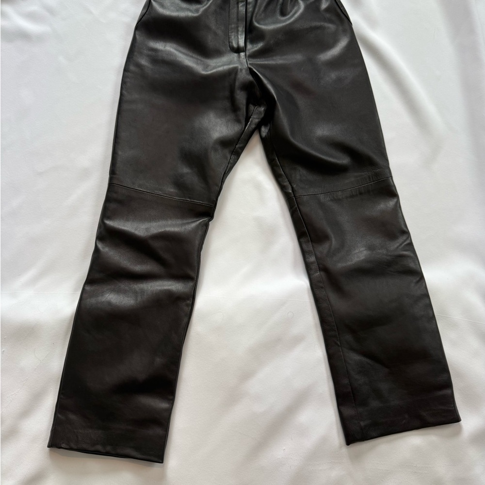 Black leather lamb pants women-Waist 10 inch